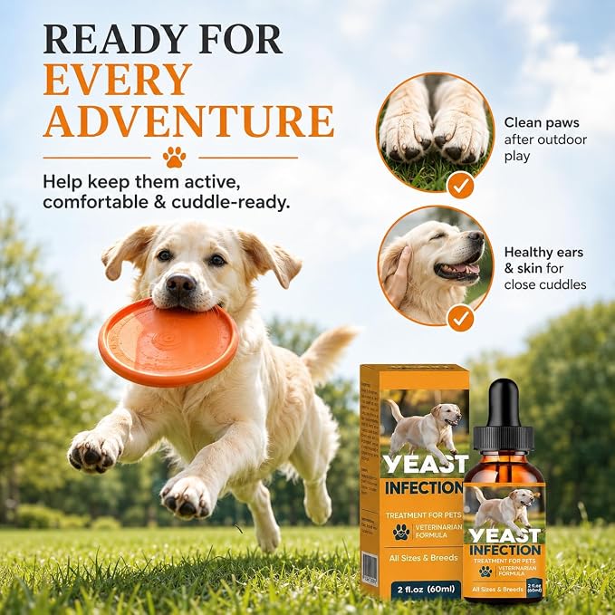 Yeast Infection Treatment for Dogs, Fast Soothing for Skin & Ear | Natural Herbal Care, Relieves Itchy Skin, Paw Licking & Irritation, for Skin Odor & Seasonal Discomfort, All Breeds, 60 ml