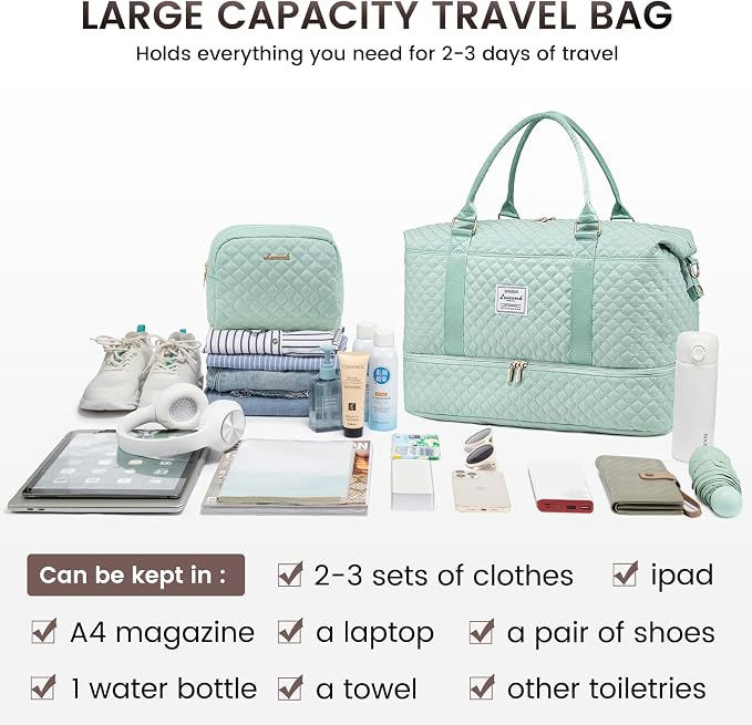 LOVEVOOK Travel Duffle Bag,Weekender Bags for Women with Shoe Compartment，Carry on Overnight Bag with Toiletry Bag,Gym Duffel Bag with Wet Pocket, Hospital Bags for Labor and Delivery