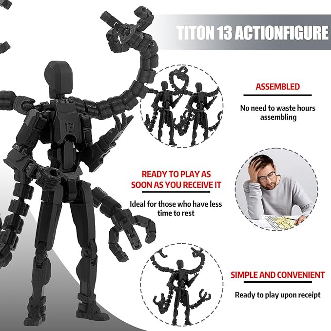 2PCS (Assembly Completed) T13 Action Figure Set, 3D Printed Action Figure,3D Printed Toys Stick Figure,Collectors Decorations for Game Lovers Toys (Black Blue)