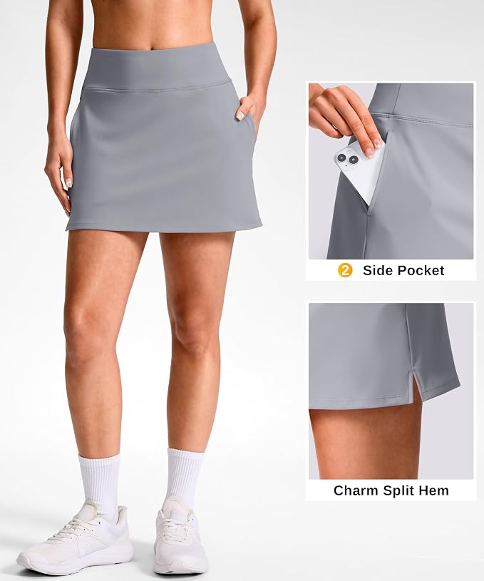 14"/16" Skorts with 3 Pockets | Side Slits, High Waisted, Built-in Shorts, A Line, Casual, Pickleball, Athletic, Golf, Tennis Skirt, for Women
