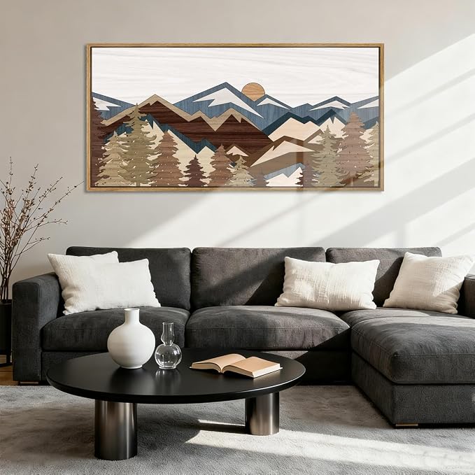 BINCUE Large Mountain Wall Art Framed Boho Wall Decor Mountain Artwork for Office Living Room Bedroom 20x40 Inches