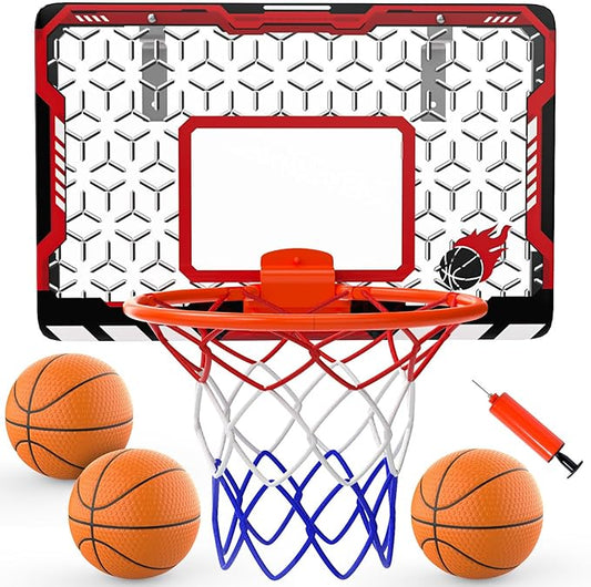 EagleStone Mini Indoor Basketball Hoop with Scoreboard,4 Balls & Pump,Over The Door Bedroom Office Basketball Hoop for 6 7 8 9 10 11 12+ Year Old Kids Boys
