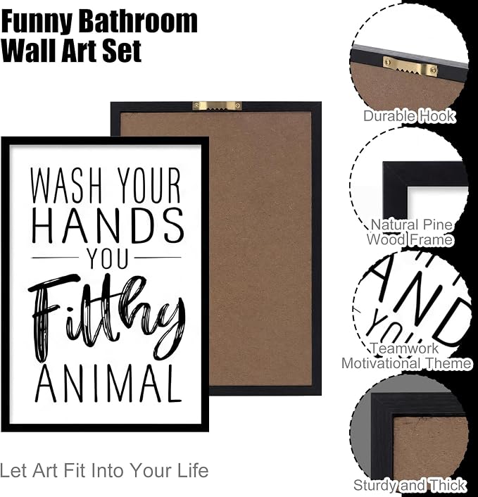Faccito 8 Set Bathroom Wall Decor Funny Blacl and White Quotes Bathroom Wall Art Interesting Bad Smell Humorous Toilet Wooden Decoration Fun Wallart Signs Toilet Decor for Washroom