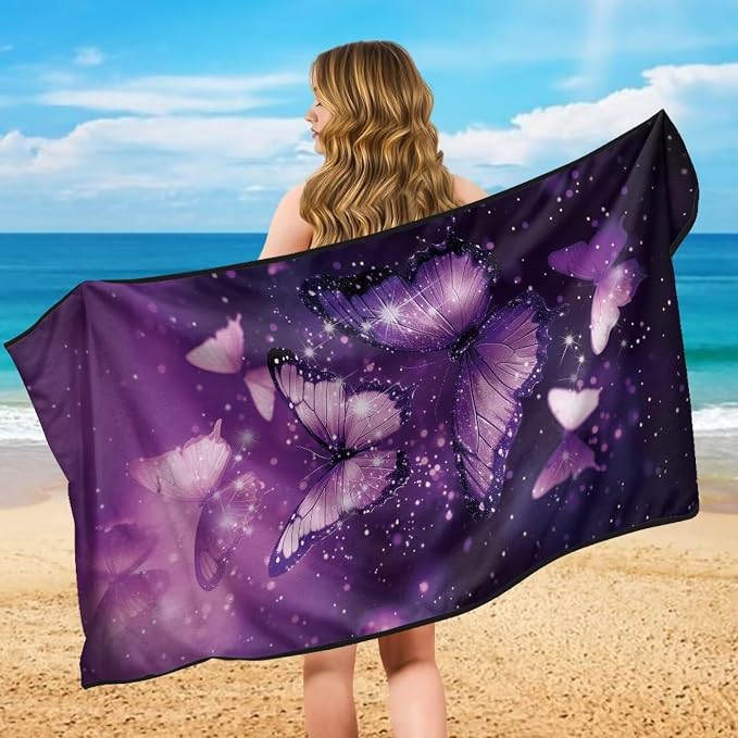 INSTANTARTS Purple Butterfly Towel Car Seat Covers Sports Car Towel Mat for Yoga and Travel