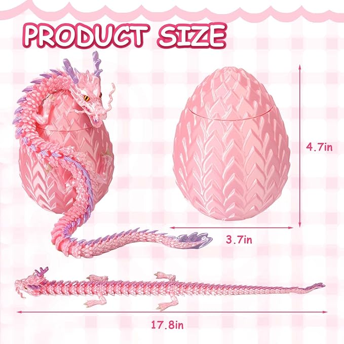 3D Printed Dragon Eggs, Glow in The Dark Fidget Toys for Kids & Adults, for Home Office Desk Decor (Pink Dragon God, Pcs, 1)