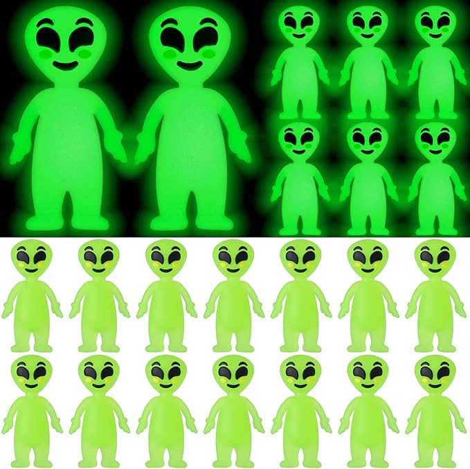25 Pcs Halloween Mini Alien Figure Glow in The Dark Small Luminous Alien Figurine to Hide and Seek for Halloween Party Favors, Trick or Treat Goodie Bag Fillers, Space Party Favors
