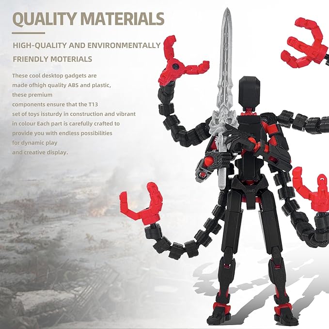 Already Assembled T13 Action Figure Accessories,T13 Multi-Jointed Movable,for Collectors Desktop Decorations t-13 Movability 3D Printed Toys (Black Red, 5.5inch)