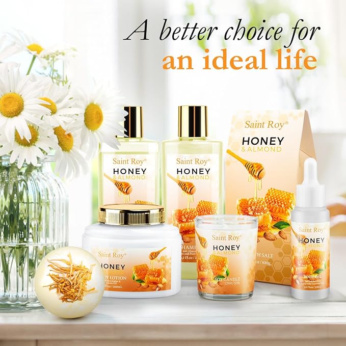 Shower kit gift Birthday Spa Gifts for Women & Men, Honey Almond Bath Gift | Bath Gift Set, Spa Gift Basket for Women & Men, Home Spa Gift Set, Self-Care, Bath Gifts Christmas, Mother Day, Anniversary