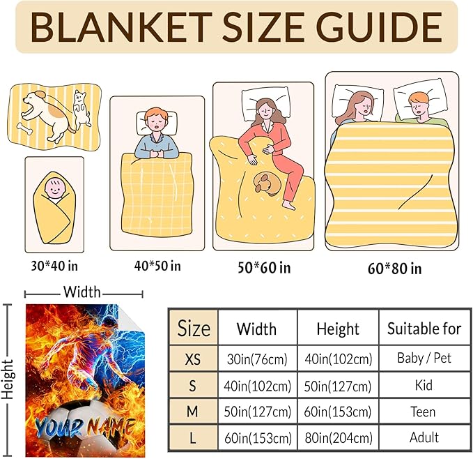 Boys Soccer Blanket Gift Personalized Throw Blankets for Toddler Kids Teens Soccer Lovers, 30x40 Inches Lightweight Soft Cozy Custom Sport Throw for Sofa Couch Chair Bedroom