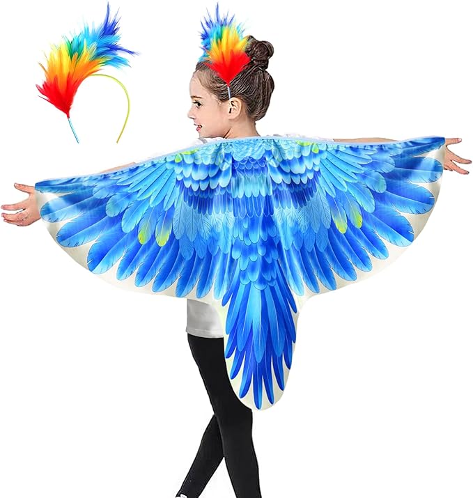 Bird-Costume-Parrot-Wings for Kids with Bird Headbands, Boys Girls Eagle Dress-up Cape Halloween Party Favors Gifts