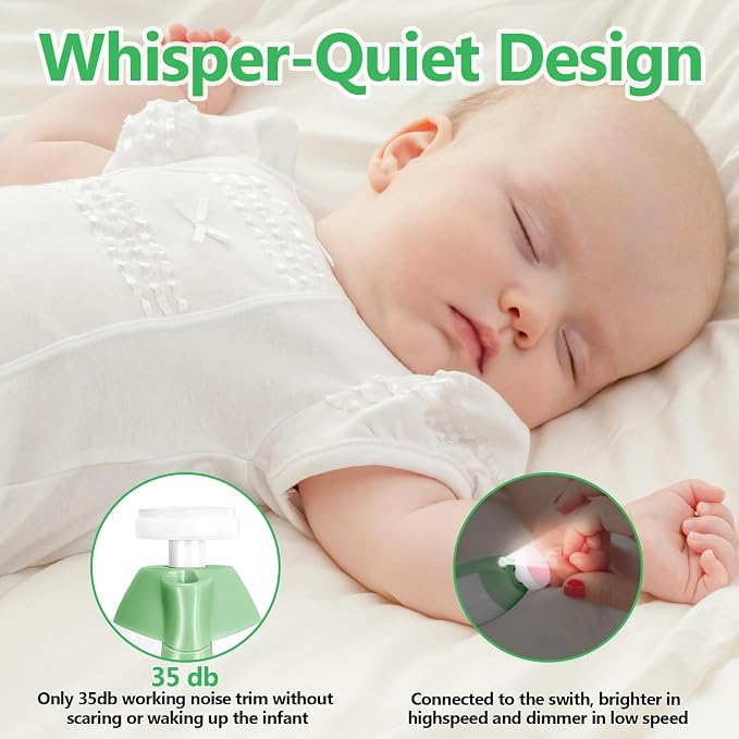 Qunlions life Baby Nail Trimmer Electric, 6 in 1 Rechargeable Baby Nail Clippers Manicure Set Grooming Kit for Toddler Infant or Adults (Green)