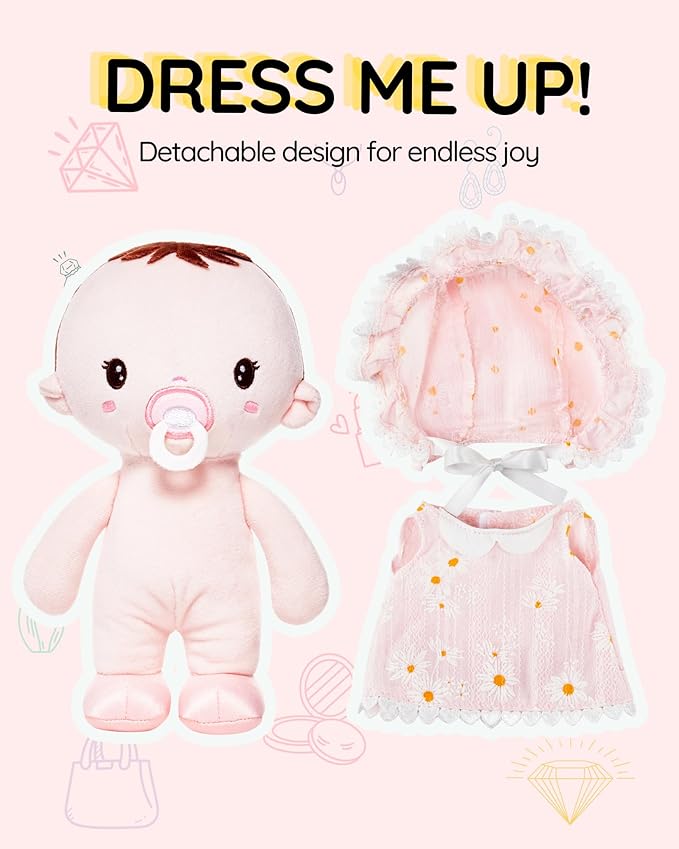 9'' Soft Baby Doll Toys for 1 Year Old Girl, Pretend Playset with Plush Doll, Bassinet, Blanket and Bottle, Perfect Birthday for Toddlers & Infants