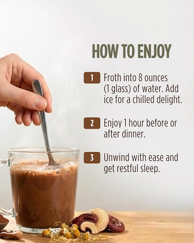 Calm Magnesium Hot Cocoa Sleep Aid - Melatonin-Free Nighttime Drink Mix with Reishi, L- Theanine, Chamomile & L-Tryptophan - Sleepy Hot Chocolate for Relaxation, Stress & Deep Rest - 20 Servings