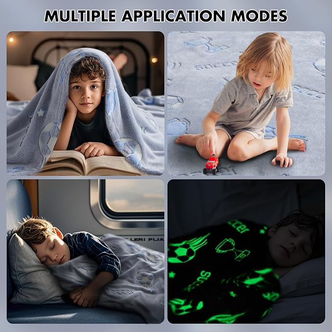 Glow in The Dark Soccer Blanket Gifts for Boys, Soft Blanket 3 4 5 6 7 8 9 10 Year Old Kids Gifts, Toddler Boys Toys Age 6-8,Gifts for Boys for Valentine's Day Birthday Gifts Presents,50"x60"