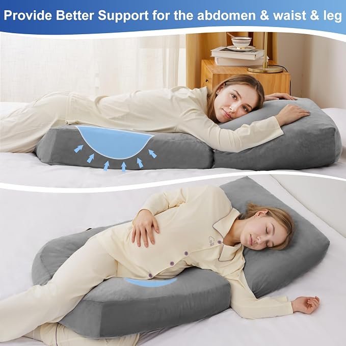 Pregnancy Pillows for Sleeping, 44.5 Inch Pregnancy Massage Pillow Full Body Pillow with Leg Pillow & Removable Cover - Support for Back, Legs, Belly, HIPS for Pregnant Women (Dark Grey)