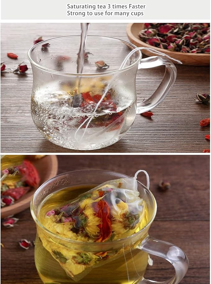 200Pcs Empty Tea Filter Bags for Loose Tea Herb Spice Mesh Drawstring Seal Infuser Strainer Bags (2.36x3.1inch)
