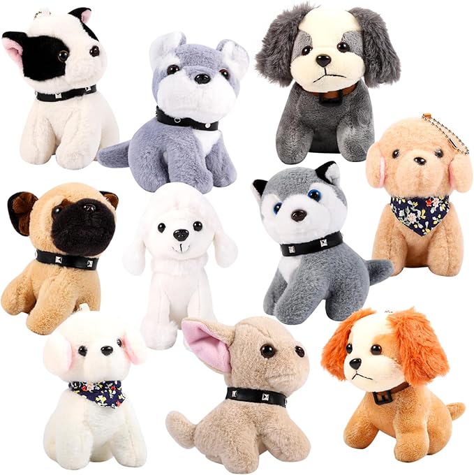 Niceup 10Pcs 4.5in Small Stuffed Animals Plush Puppies Bulk Adopt Dog Party Favors Cute Little Paw Pup Soft Plush Toys Doll for Pawty Birthday Goodie Bag Fillers Kids Class Easter Egg Basket Stuffer