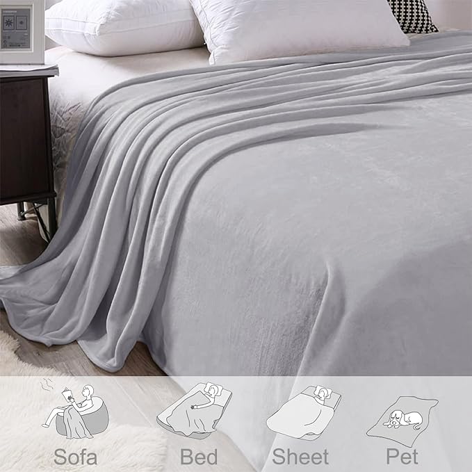 Exclusivo Mezcla Soft Fleece Throw Blanket for Couch, Light Grey | 50x60 Inches, Double-Sided Brushed Flannel, Lightweight Plush Cozy Blanket for Home Decor, All Season, Machine Washable