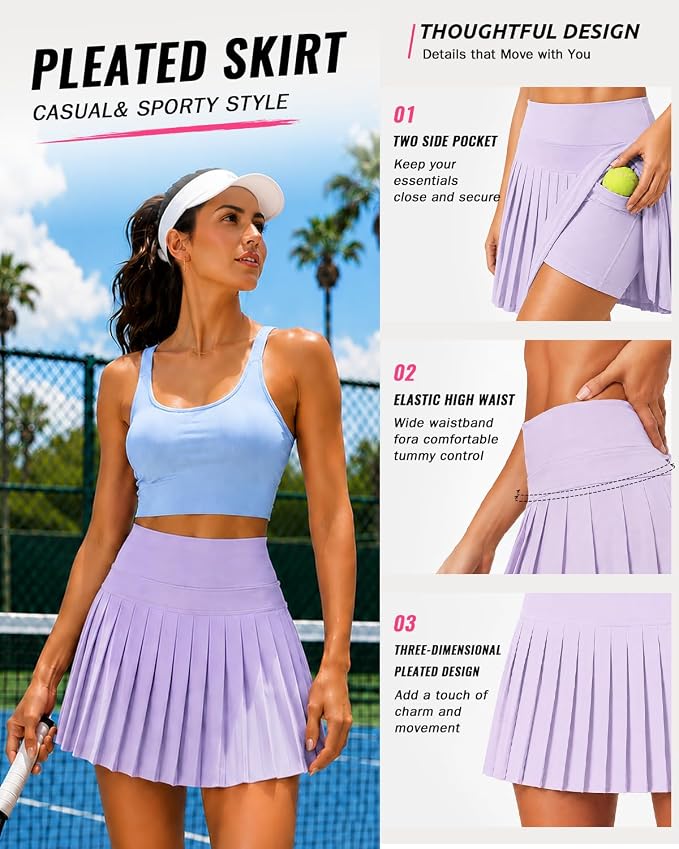 Pleated Tennis Skirt for Women with Pockets Shorts High Waisted Athletic Golf Skort for Workout Pickleball