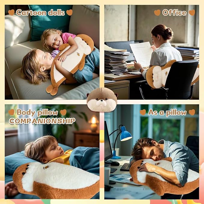 Otter Stuffed Animal 27.5" Cute Seal Plush Pillow Big Stuffed Sea Otter Plush Toy Otter Animal Plushies Decor Birthday Gift for Kids Children Girls Boys Yellow
