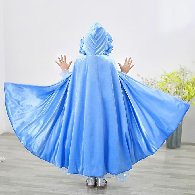 Newland Princess Costume for Girls - Princess Cape Long Hooded Velvet Cloak Princess Accessories Size M: 4-8Y/L: 8-12Y