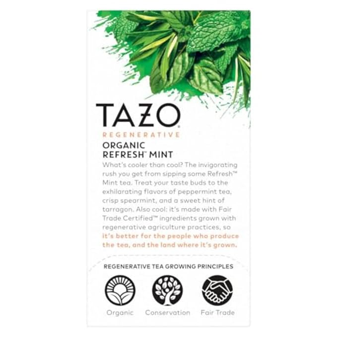 TAZO Refresh Mint Herbal Tea Bags 96-Pack Caffeine Free Peppermint and Spearmint Tea Blend Non-GMO Kosher Certified Individually Wrapped Herbal Tea for Hot or Iced