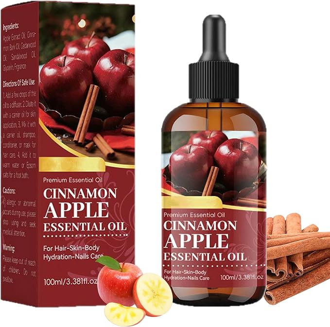 Apple Cinnamon Essential Oil, Natural Scented Diffuser Oil with Dropper for Aromatherapy, Natural Candle Making & Soap Making Scents, Hair Care, Face, Skin Care & Body Massage for Home, Office 3.53oz