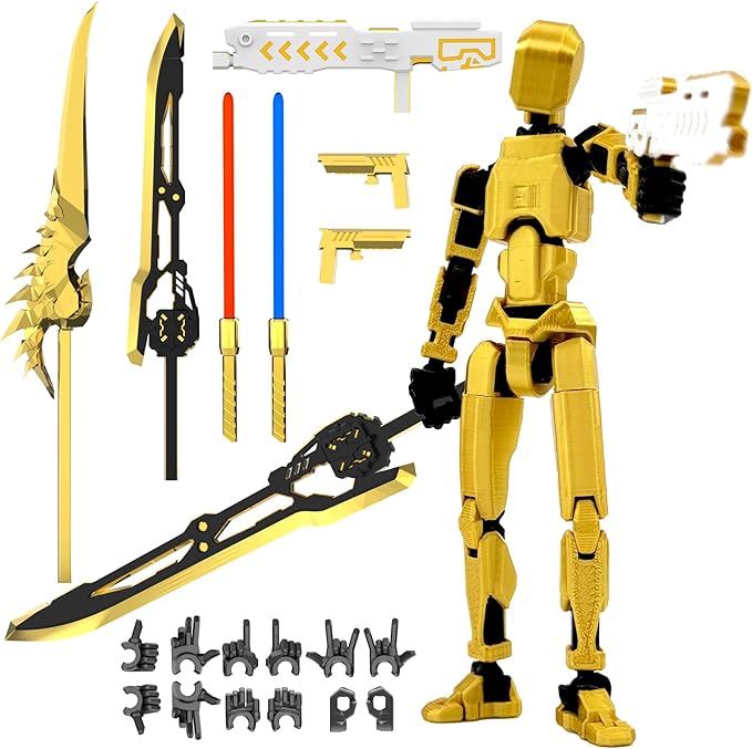 T13 Action Figure Already Assembled, Multi-Colored Titan 13 Action Figure Set Dummy with Laser Saber 3D Printed T 13 Lucky Robo Nova 13 Action Figures, Figura de acción t13 (Gold)