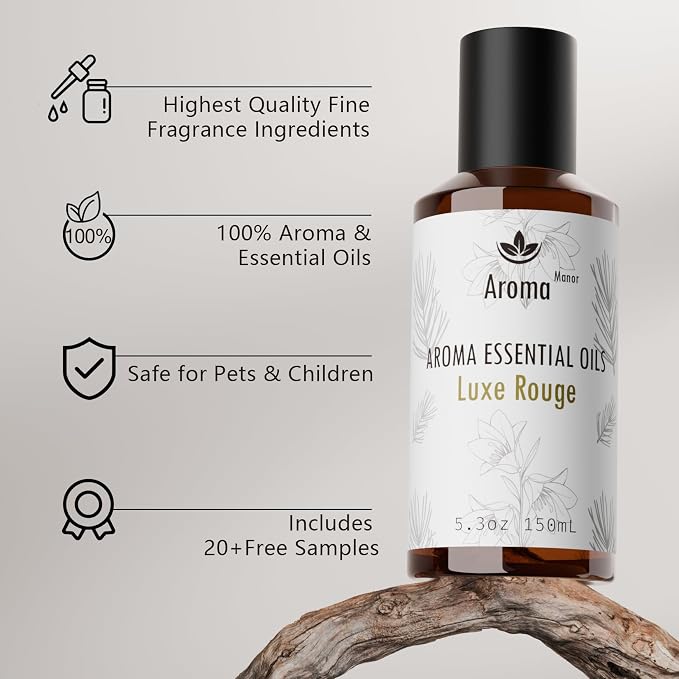 Hotel Scents Luxe Rouge 150mL Essential Oil Scent for Diffusers - The Exotic Spice of Saffron, Ambergris, Woody nuances, and Musk - Oil Blends for Aromatherapy - Home Luxury & Hotel Scent Collection