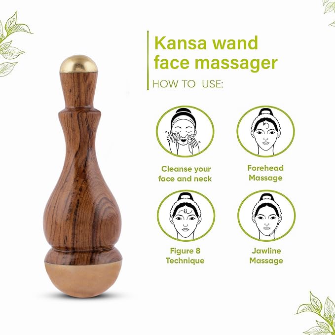Kansa Wand Face and Foot Massager - Ayurvedic Benefits of Bronze - Restoring Luster Through Detoxification (2 in 1 Desine)