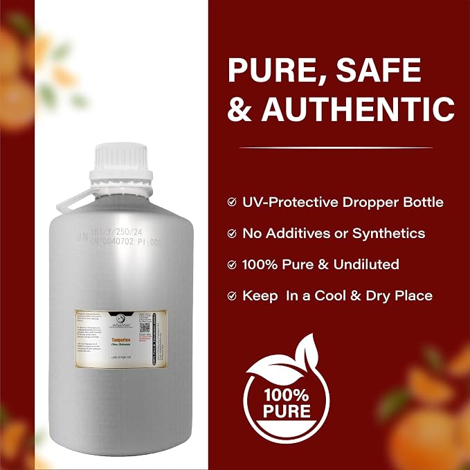 Tangerine Essential Oil, Citrus Reticulata, Cold Pressed Citrus Peel Oil, Sweet Citrus Aroma for Aromatherapy, Diffuser, Massage, Skin Care, Natural Fragrance Oil for Blends – Net Wt. 3.2 kg / 7.04 lb