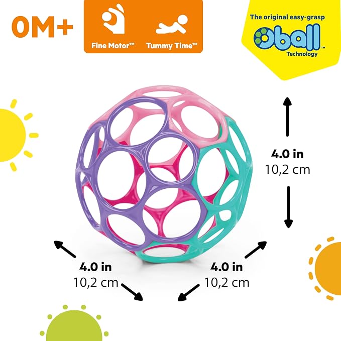 Bright Starts Oball Easy Grasp Classic Ball Infant Toy in Pink/Purple, Age Newborn and up. 4 Inches