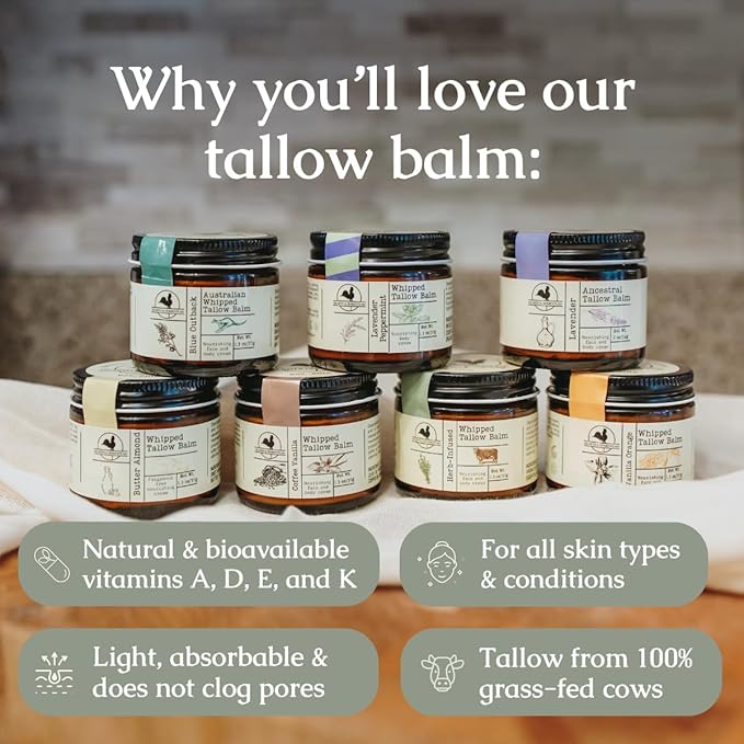 Hearth and Homestead: Handmade Whipped Tallow Balm (Herb-Infused/Unscented) - Large Jar - 2.6 oz