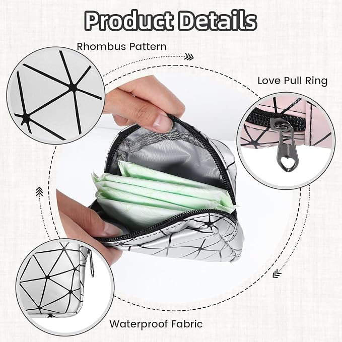 4 PCS Sanitary Napkin Storage Bag, Menstrual Pad Zipper Period Pouch Portable Period Bag Panty Liners, Pad Pouch with Zipper for Women Ladies Daily Use Purse Travel(Diamond,4 Colors)