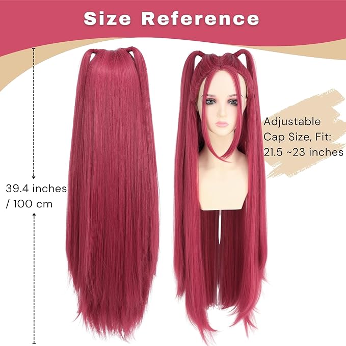 morvally 39 Inches Long Red Wig with 2 Ponytails for Women - Anime Cosplay Wigs for Womens Halloween Costume Party (Red, Adults)