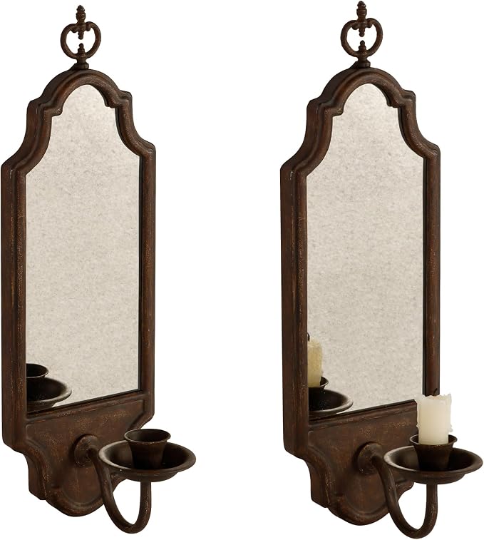 SOFFEE DESIGN Mirrored Wall Candle Holder - Antique Copper Sconce for Taper Candles, Elegant Hanging Decor