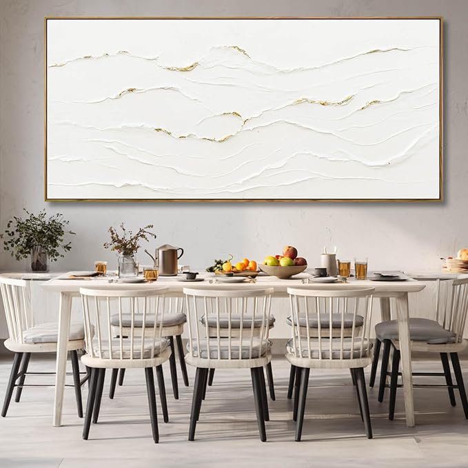 WINKAILIN White Abstract Canvas Wall Art for Living Room 40x88 Inch
