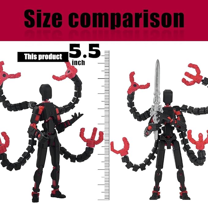 Already Assembled T13 Action Figure Accessories,T13 Multi-Jointed Movable,for Collectors Desktop Decorations t-13 Movability 3D Printed Toys (Black Red, 5.5inch)