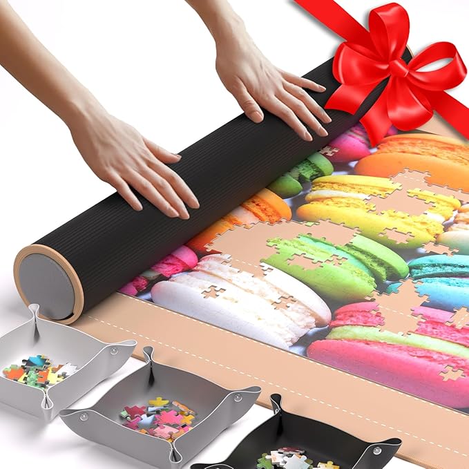 The Original Newverest Jigsaw Puzzle Mat Roll Up, Rose Gold, 46” x 26” Portable Keeper Up to 1500 pieces with Non-Slip Rubber Bottom & Smooth Top + 3 Puzzle Sorting Trays & Travel-Friendly Storage Bag