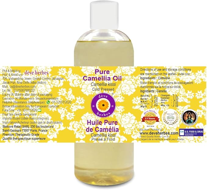 Greenwood Essential Pure Camellia Oil (Camellia kissi) Cold Pressed 200ml (6.76 oz)