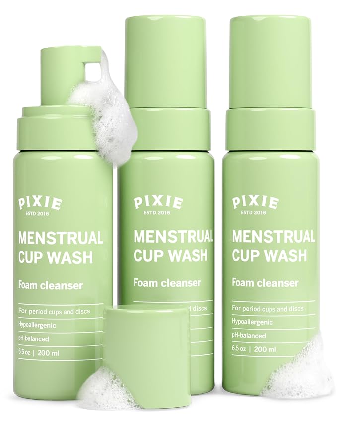 Pixie Menstrual Cup Wash 3-Pack - Foaming Cleaner with Natural Ingredients - More Foam Wash in Bottle Than Any Other Brand - pH Balanced & Plant Based - for Menstrual Cups and Discs, 200mL Each