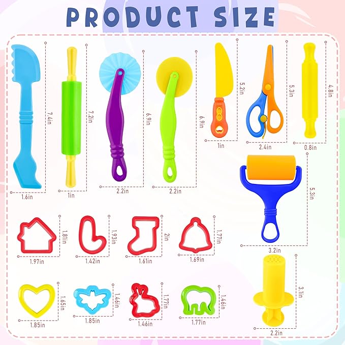 iShyan Dough Tools for Kids，40pcs Basic Dough Play Toys Includes Cutters, Roller, Rolling Pins, Safety Scissors