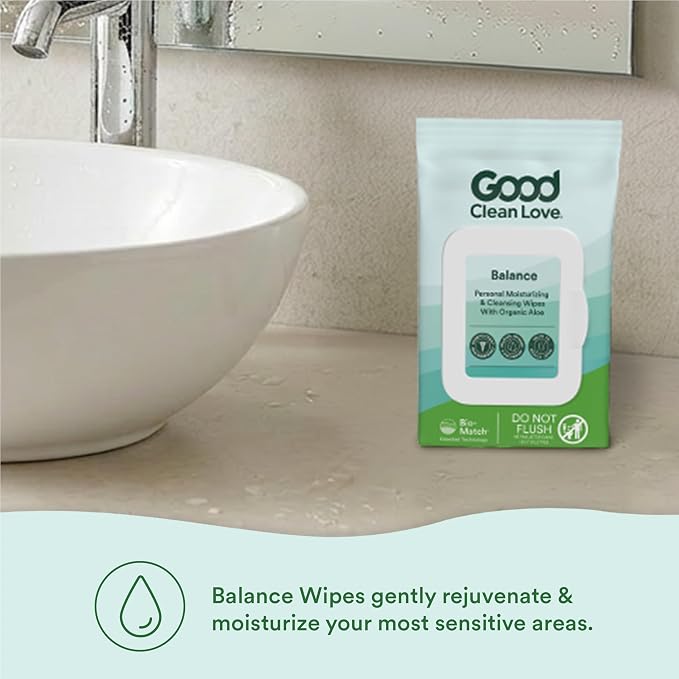 Good Clean Love Balance pH-Balanced Feminine Wipes, Supports Vaginal Health Naturally & Reduces Odor, Non-Irritating Moisturizing & Cleansing Hygiene Product Made with Organic Aloe, (30 Count)