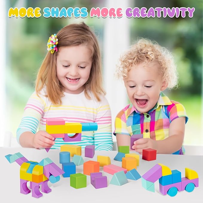 Multiple Shapes Magnetic Blocks, 46 PCS Magnet Building Blocks for Toddlers 3 4 5 6 7 8 Years Old Boys Girls Magic Cube Toys for Sensory STEM Education Preschool Gifts for Kids Ages 3+(esp. 3-8)