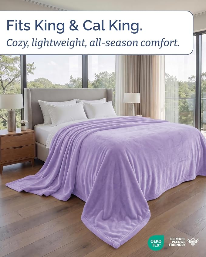 Ultra Soft Fleece Blanket Oversized King Size - Flannel Fleece Luxury Blanket - Lightweight for Couch Bed Chair - Thick, Warm and Breathable - All Season Cozy, Pastel Lilac
