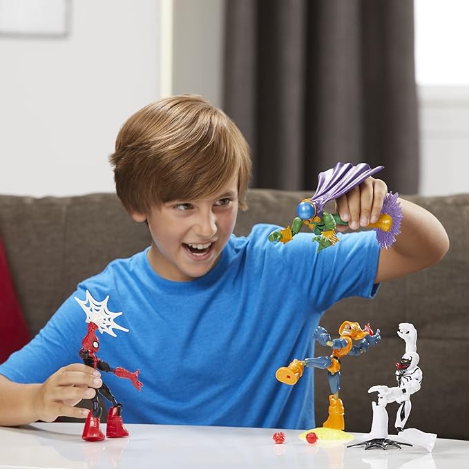 Spider-Man Marvel Bend and Flex Action Figure Toy, and Anti-Venom Vs. Marvel's Mysterio and Hobgoblin, Frustration Free Packaging (Amazon Exclusive), Multicolor, 4 Count (Pack of 1) with Accessories