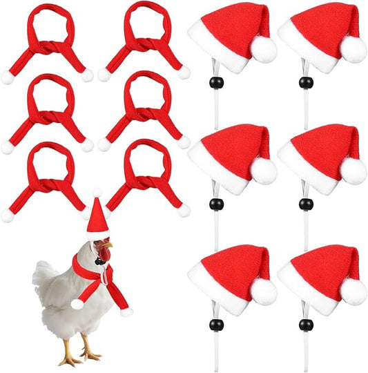 12pcs Christmas Pet Chicken Hat Scarf Set, Mini Adjustable Santa Hat Small Animal Hat Costume Set for Doll Hen Duck Hamster Guinea Pig Rabbit Kitty Puppy Parrot Lizard Xmas Cosplay Party Supply