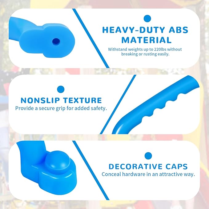 TOPNEW 4Pcs Kids Playground Safety Handles -Swing Set & Climbing Frame Hand Grips, Multi-Color Plastic Grab Bars for Outdoor Playhouse, Jungle Gym, Climbing Frame (Blue)