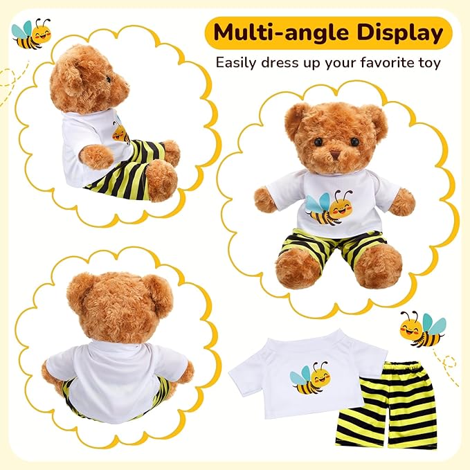 2 Pcs Bear Clothes Outfit Fit Most 12-16 Inch Stuffed Clothing Cute Plush Doll Clothes Plushy Bear Pajamas for Stuffed Make Your Own Plush Bears(Bee Style,Yellow and Black)
