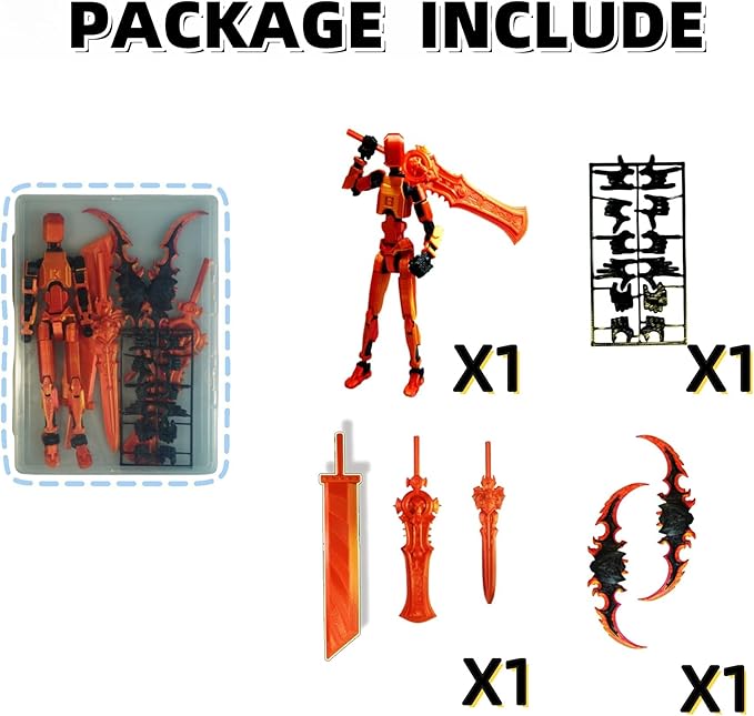 Dummy13 Action Figure Set | Pre-Assembled 3D Printed Titan and Robo Figures | Highly Articulated Robot Toys with Interchangeable Accessories | Perfect for Collectors and Hobbyists (red Gold)